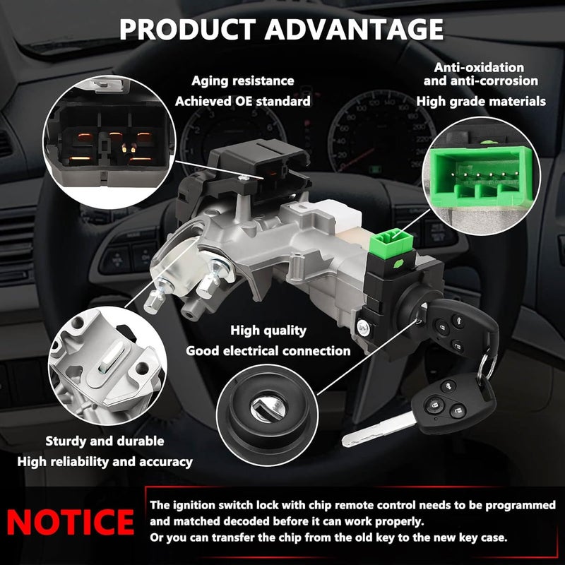 RAMATA 06351-TE0-A11 Ignition Switch Lock Cylinder with Key (with Blank Chip) Compatible with 2008 2009 2010 2011 2012 Honda Accord (Ignition Chip: 46,Frequency: 433mHz) - Image 4